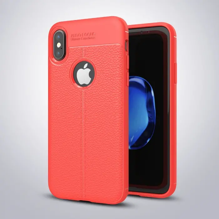 İphone X Xs Litchi Tam Koruma Soft Silikon Kılıf-(5775)
