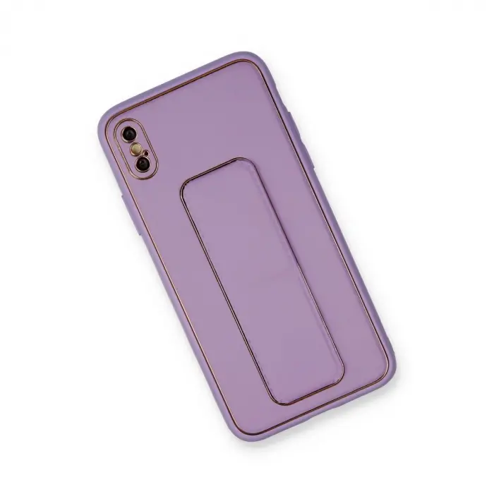 İphone Xs Max Kılıf Co Deri Standlı Kapak - Koyu Lila