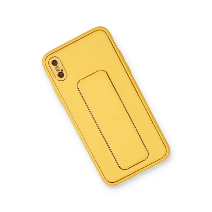 İphone Xs Max Kılıf Co Deri Standlı Kapak - Sarı