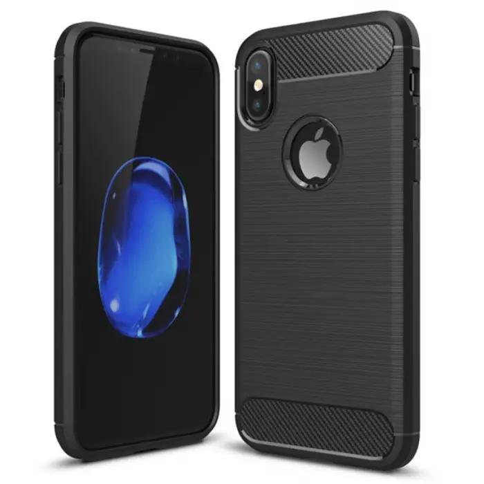 İphone XXS Dark Ultra Koruma Karbon Fiber Silikon Kılıf-(5775)