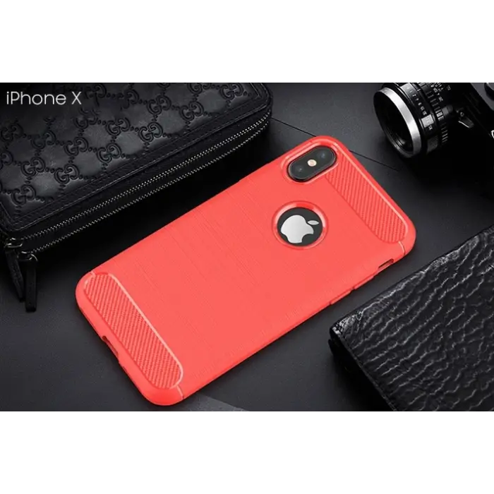 İphone XXS Dark Ultra Koruma Karbon Fiber Silikon Kılıf-(5775)
