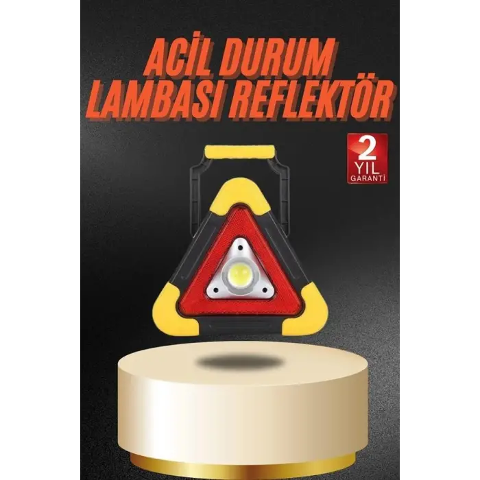 Işıklı İkaz Lambası Reflektör Şarjlı Işıklı Üçgen LED Acil Durum Feneri