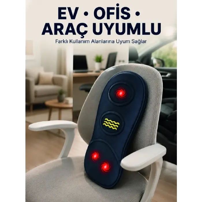 Isıtmalı Bel Masaj Minderi Ev Ofis Araç Uyumlu Titreşimli Destek