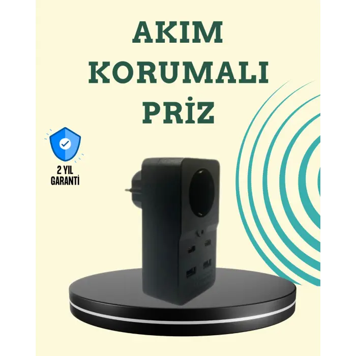 Isıya Dayanıklı PC Gövdeli Akım Korumalı Priz 4 USB