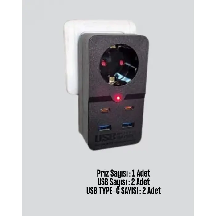 Isıya Dayanıklı PC Gövdeli Akım Korumalı Priz 4 USB Yeni Nesil