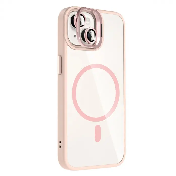 Joko  İphone 14 Remim Lensli Magsafe Standlı Kapak - Pembe