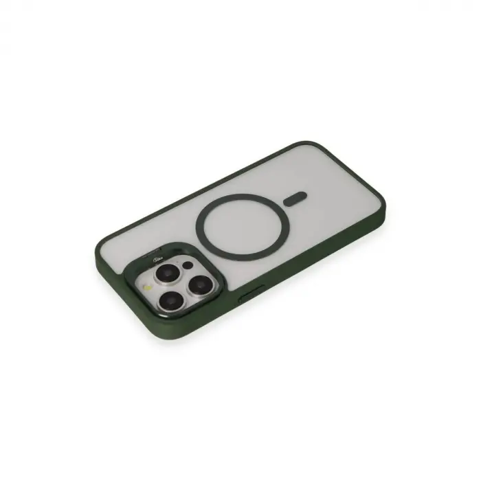 Joko  İphone 15 Pro Max Kılıf  Lens Magsafe Standlı Kapak - Koyu Yeşil
