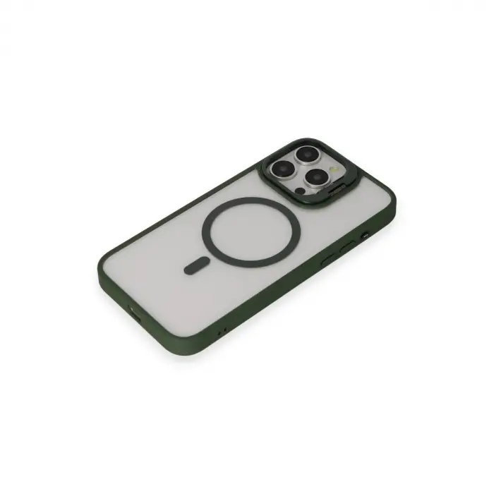 Joko  İphone 15 Pro Max Kılıf  Lens Magsafe Standlı Kapak - Koyu Yeşil