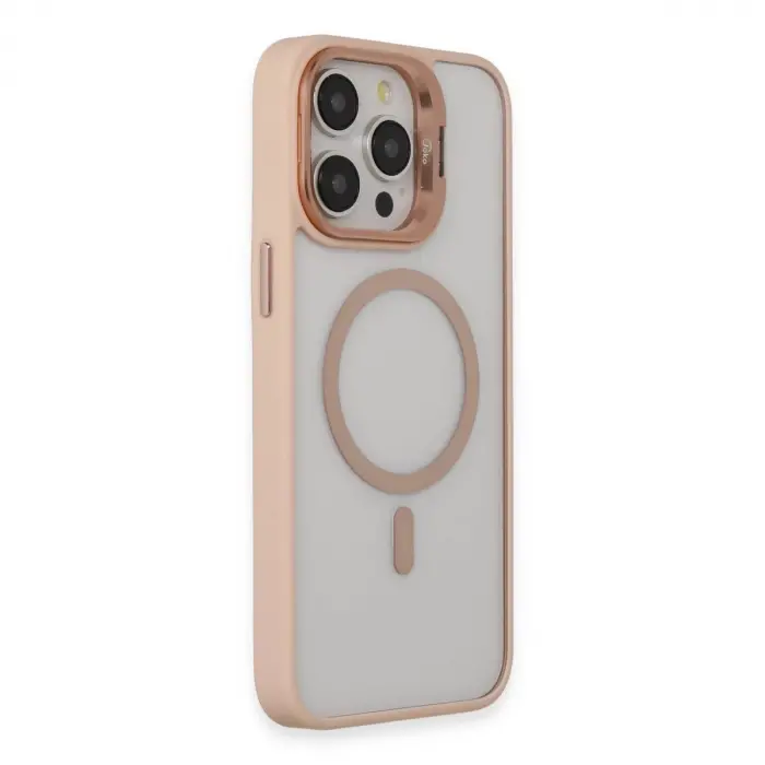 Joko  İphone 15 Pro Max Kılıf  Lens Magsafe Standlı Kapak - Pudra