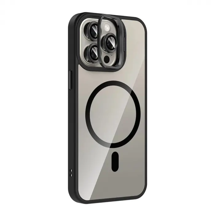 Joko  İphone 15 Pro Max Remim Lensli Magsafe Standlı Kapak - Siyah