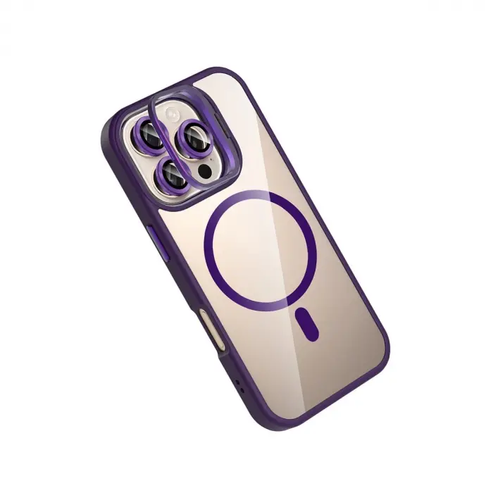 Joko  İphone 16 Pro Max Remim Lensli Magsafe Standlı Kapak - Derin Mor
