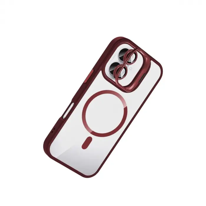 Joko  İphone 16 Remim Lensli Magsafe Standlı Kapak - Bordo
