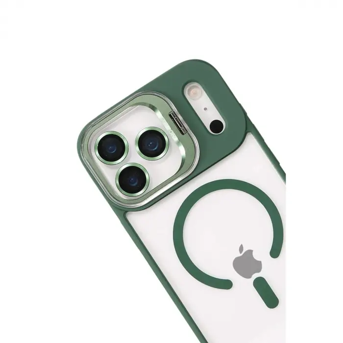 Joko  İphone 17 Pro Max Remim Lensli Magsafe Standlı Kapak - Koyu Yeşil