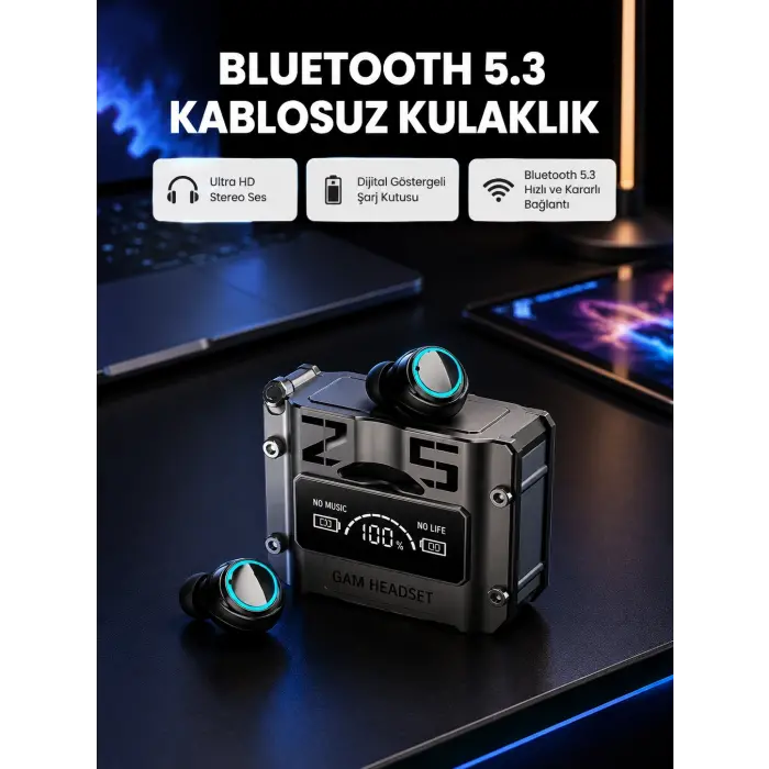 Kablosuz Bluetooth 5.3 Kulaklık – Aktif Gürültü Engelleme ve Gecikmesiz Oyun Modu