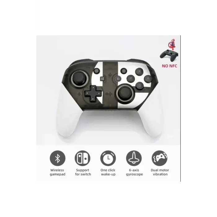 Kablosuz Bluetooth bağlantılı beyaz joystick, Switch Pro uyumlu, hızlı şarj desteği yok