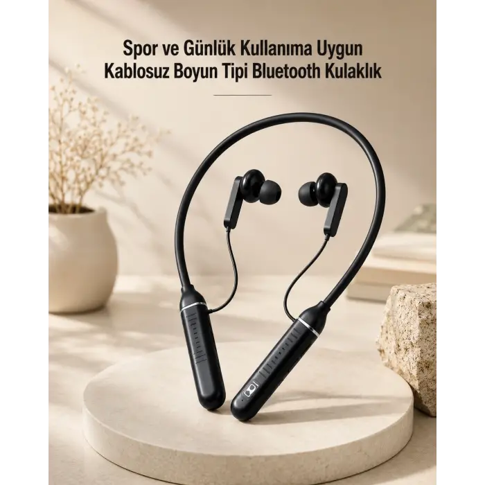 Kablosuz Boyun Tipi Bluetooth Kulaklık Mikrofonlu Spor ve Günlük Kullanıma Uygun