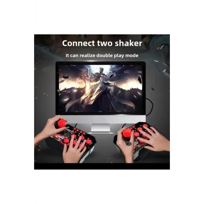 Kablosuz çift joystickli retro video oyun makinesi Bluetooth özellikli kırmızı renkli