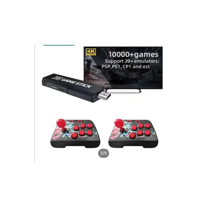 Kablosuz çift joystickli retro video oyun makinesi Bluetooth özellikli kırmızı renkli