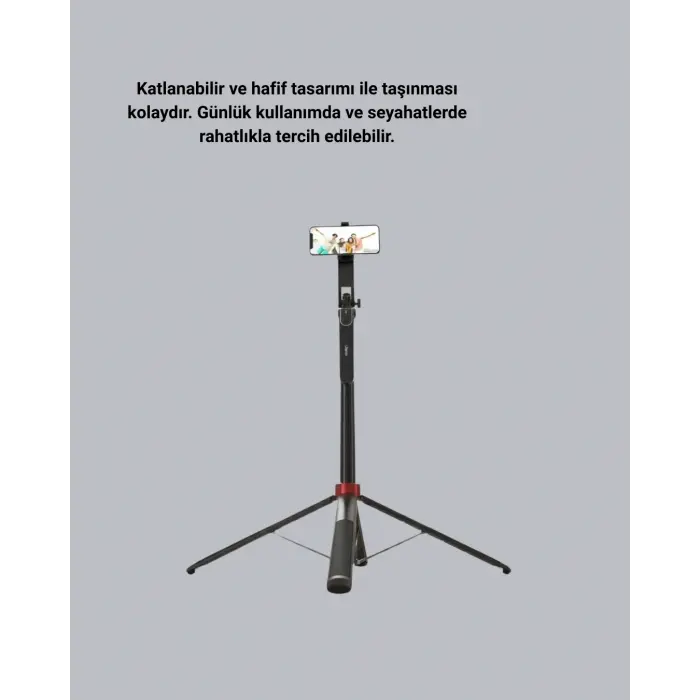 Kablosuz Çift Yaka Mikrofonu ve Tripodlu Selfie Çubuğu İçerik Üretici Seti