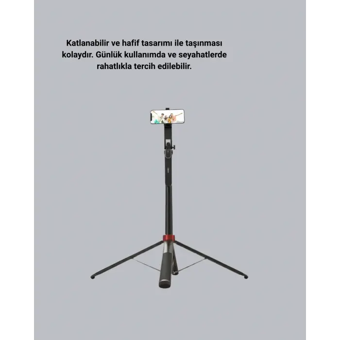 Kablosuz Çift Yaka Mikrofonu ve Tripodlu Selfie Çubuğu İçerik Üretici Seti