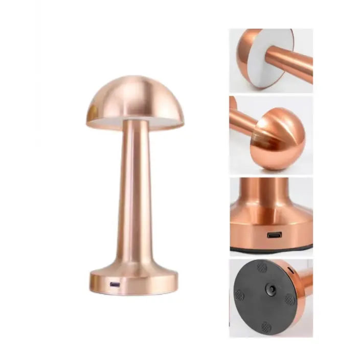 Kablosuz Dokunmatik Masa Lambası 3 Işık Modlu USB Şarjlı Bronz