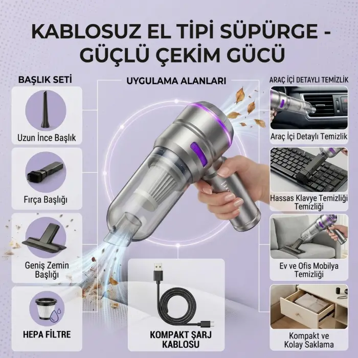 Kablosuz El Tipi Çoklu Başlıklı Süpürge