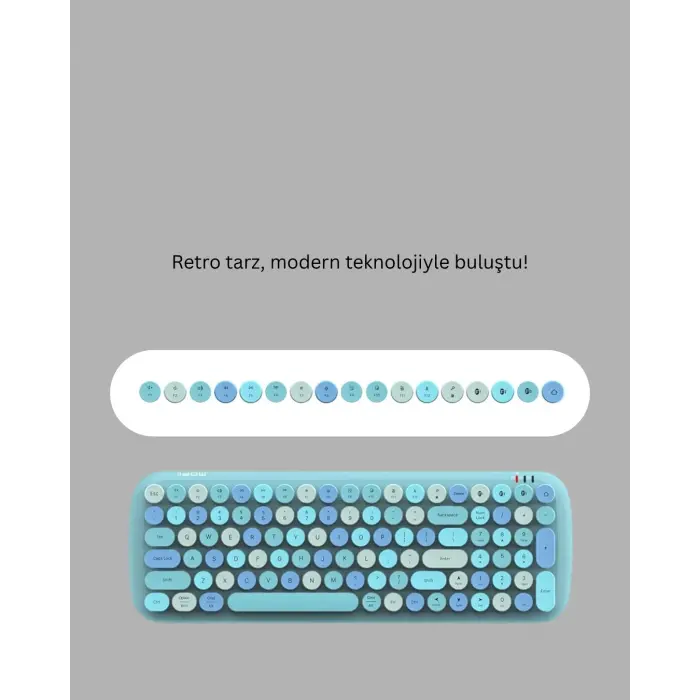 Kablosuz Retro Klavye ve Mouse Seti – 104 Tuşlu Sevimli Tasarım