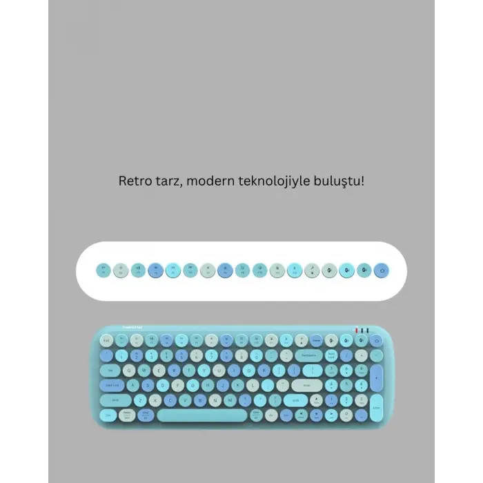 Kablosuz Retro Klavye ve Mouse Seti – 104 Tuşlu Sevimli Tasarım