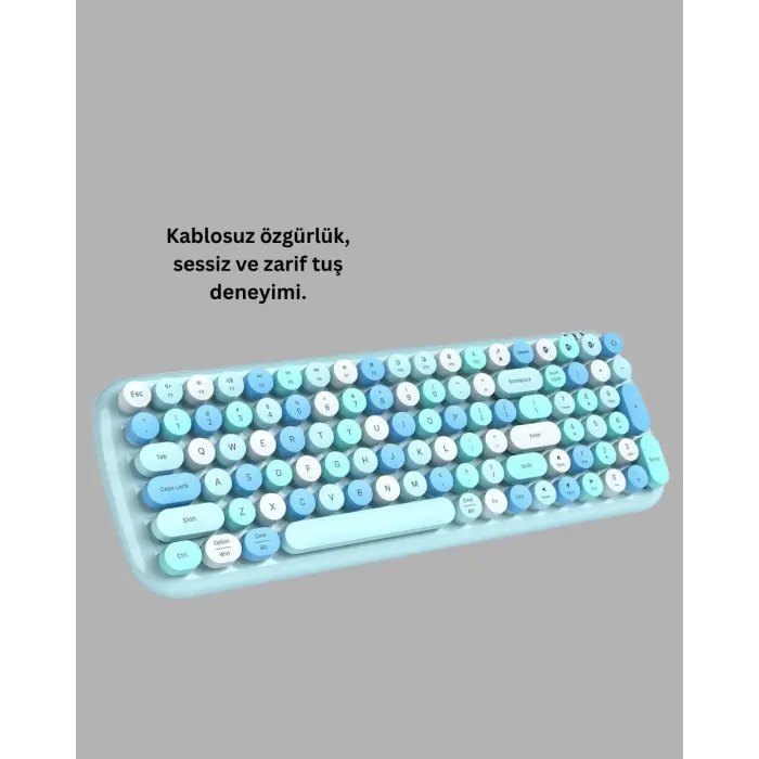 Kablosuz Retro Klavye ve Mouse Seti – 104 Tuşlu Sevimli Tasarım