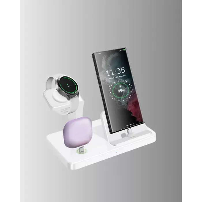 Kablosuz Şarj İstasyonu 4’ü 1 Arada iPhone Watch ve AirPods Uyumlu