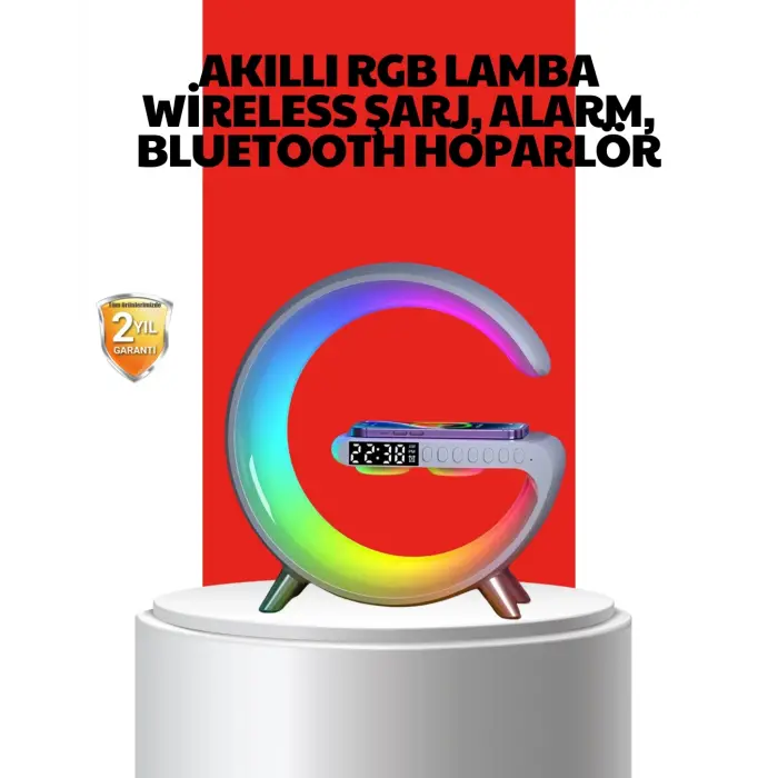 Kablosuz Şarjlı Atmosfer Lambası Bluetooth Hoparlör ve Akıllı Alarm Özellikli