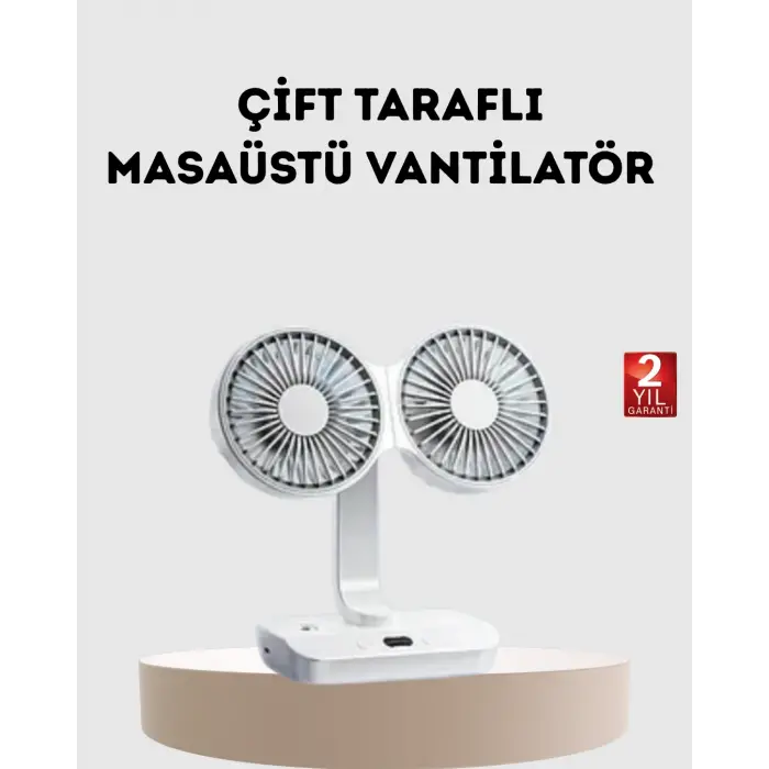 Kablosuz USB Şarjlı 720° Döner Masaüstü Fan – Çift Taraflı Serinlik ve Gece Lambası
