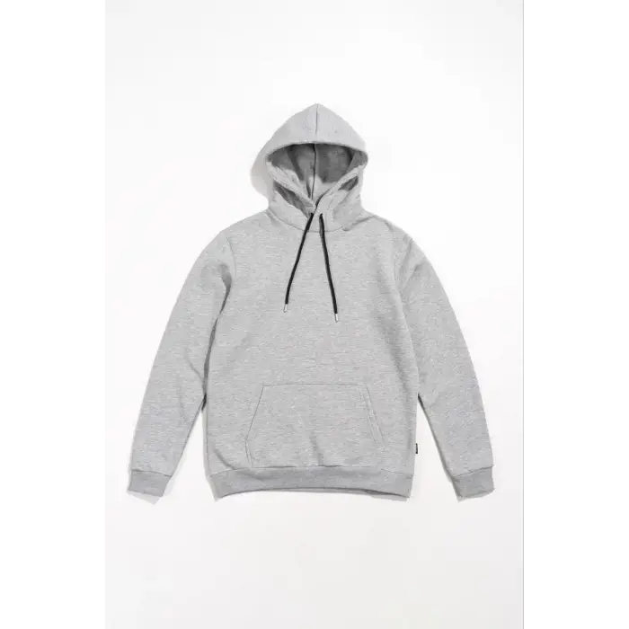 Kadın Kapüşonlu Kanguru Cepli 3 İplik Pamuklu Oversize Hoodie Sweatshirt -  Gri
