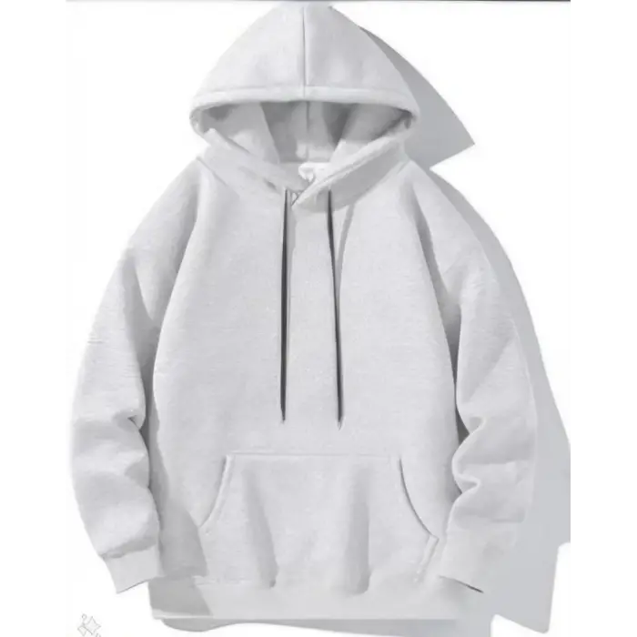 Kadın Kapüşonlu Kanguru Cepli 3 İplik Pamuklu Oversize Hoodie Sweatshirt -  Gri