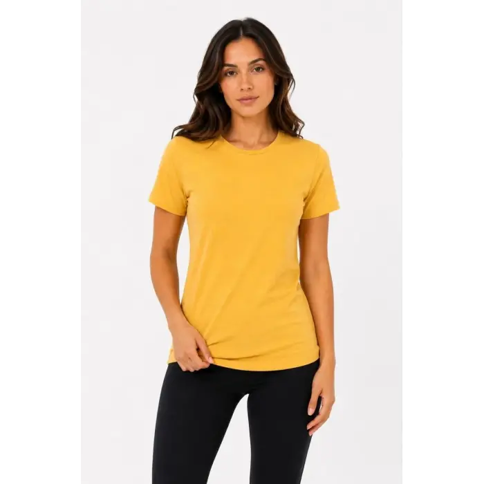 Kadın Basic Bisiklet Yaka Yazlık Slim fit T-Shirt - Mavi & Hardal Sarısı