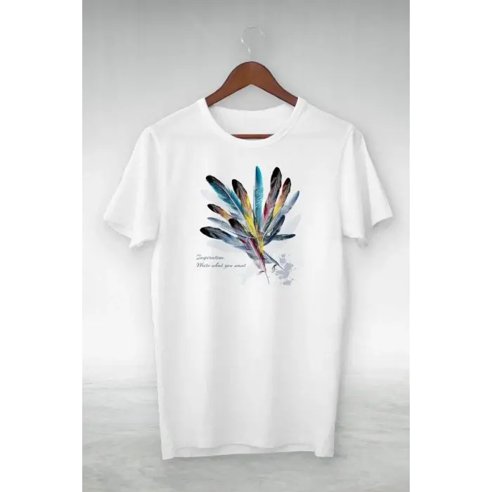 Kadın Baskılı T-Shirt Kısa Kol Bisiklet Yaka Oversize Rahat Kalıp Tişört - Beyaz