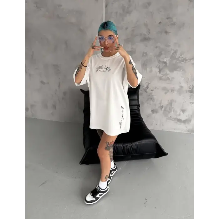 Kadın Kısa Kol Tişört Bisiklet Yaka Filistin Poşülü Baskılı T-Shirt - Beyaz
