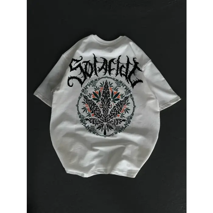 Kadın Baskılı T-Shirt Kısa Kol Bisiklet Yaka Oversize Rahat Kalıp Günlük Tişört   - Beyaz