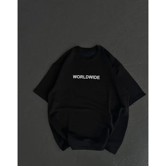 Kadın Baskılı T-Shirt Kısa Kol Bisiklet Yaka Oversize Rahat Kalıp Günlük Tişört   - Siyah