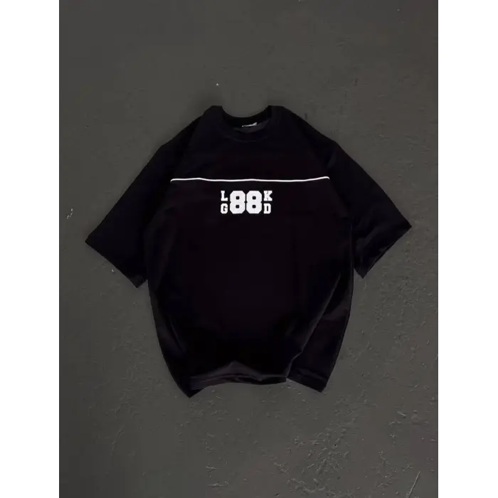 Kadın Baskılı T-Shirt Kısa Kol Bisiklet Yaka Oversize Rahat Kalıp Günlük Tişört   - Siyah