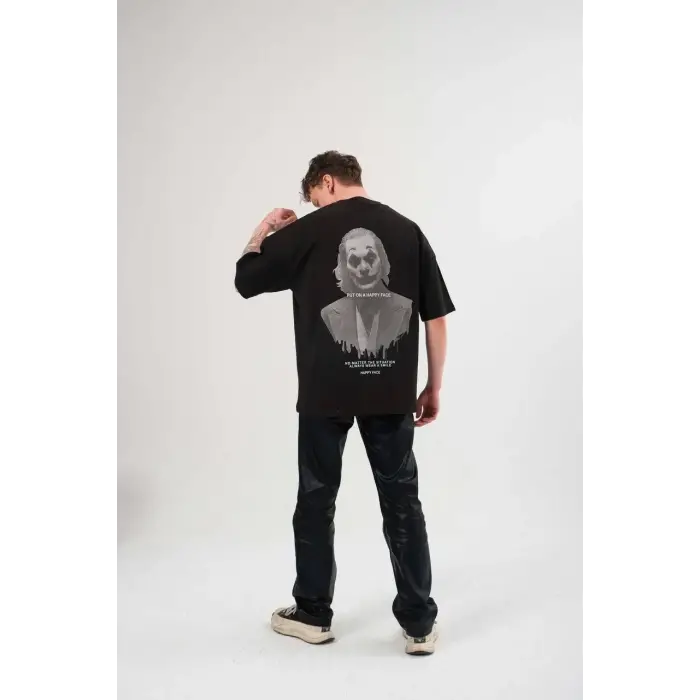 Kadın Baskılı T-Shirt Kısa Kol Bisiklet Yaka Oversize Rahat Kalıp Günlük Tişört   - Siyah