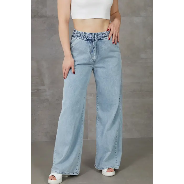 Kadın Beli Lastikli Rahat Kesim Kot Pantolon