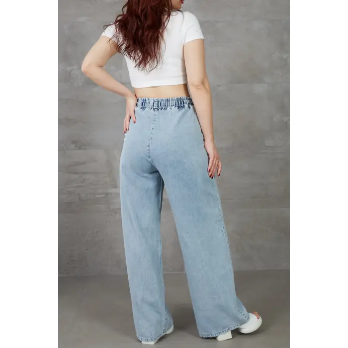 Kadın Beli Lastikli Rahat Kesim Kot Pantolon