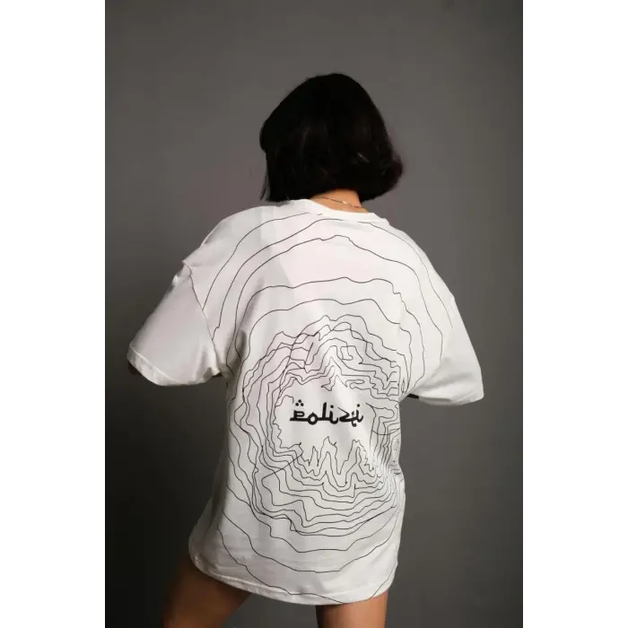 Kadın Bisiklet Yakalı Sırt Baskılı  Kısa kol Oversize T-Shirt - Beyaz