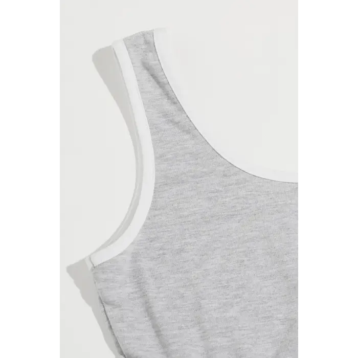 Kadın Gri Askılı Crop Top ve Şortlu Gecelik Takım H110559