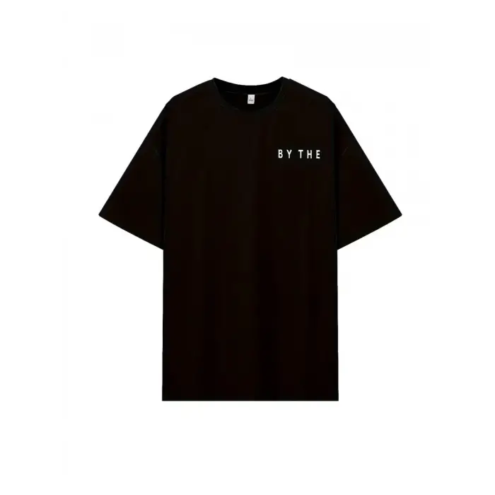 Kadın Kısa Kol Yazlık Tişört Bisiklet Yaka Okyanus Baskılı T-Shirt - Siyah