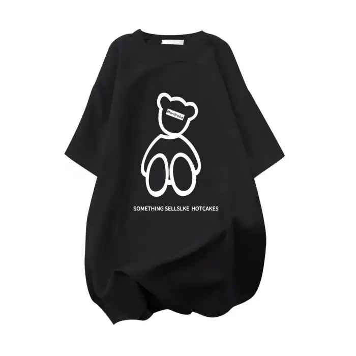 Kadın Tişört Penye Compack Baskılı Oversize Bisiklet Yaka T-shirt - Siyah