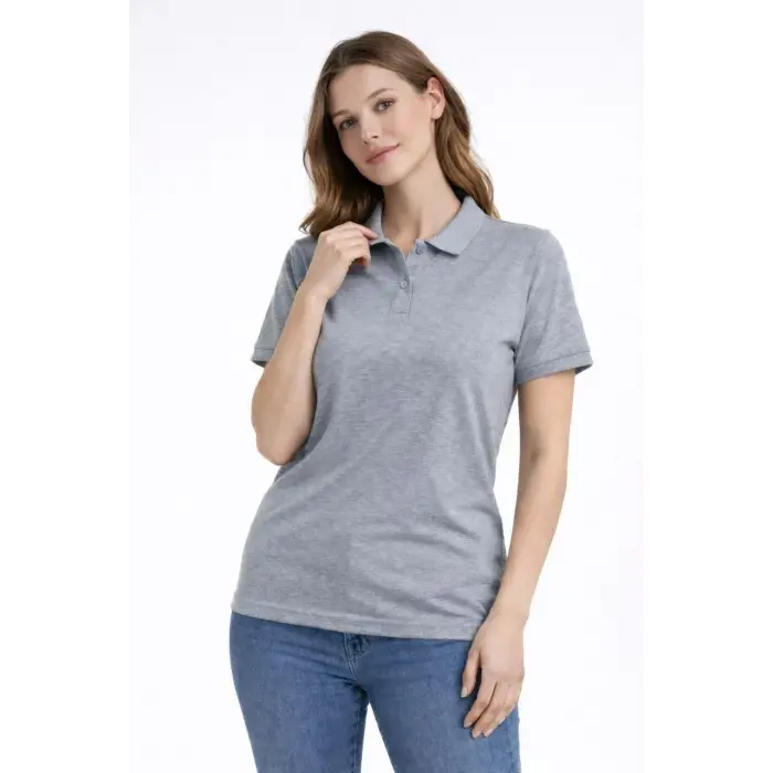 Kadın Polo Yaka Tişört Pike Kumaş Kısa Kol Regular Fit Yazlık T-Shirt - Gri