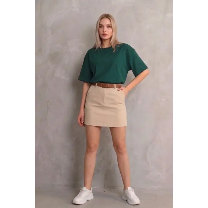 Kadın Regular Fit Tişört Bisiklet Yaka Yazlık Kısa Kol Basıc T-Shirt - Yeşil