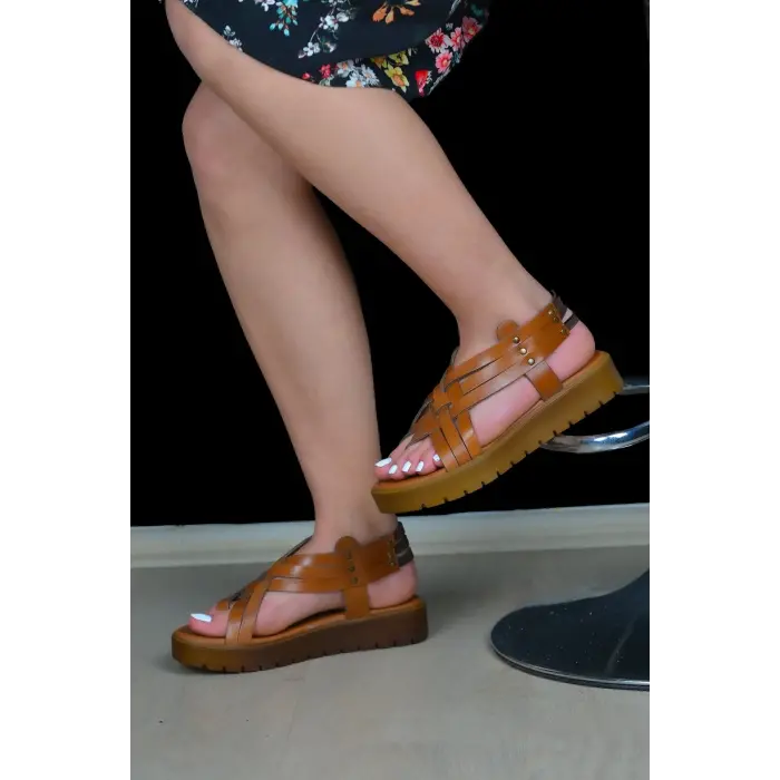 KADIN SANDALET HAKİKİ DERİ TABA